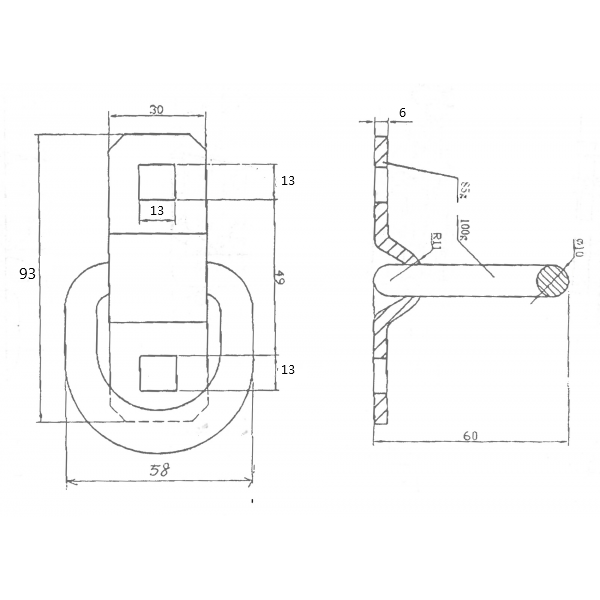 Cargo lashing anchor two-part stainless
