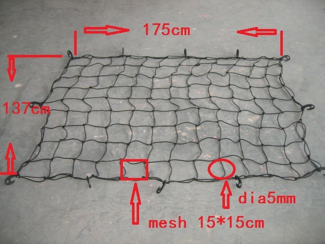 Aanhangernet zwart elastisch 5mm².1,75x1.37m.12haken