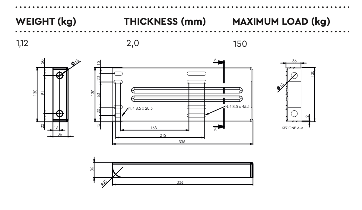 Fixingset for < 550 mm. 