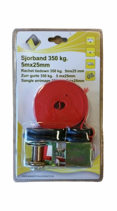 Sjorband 350kg.haak 5m.x25mm.