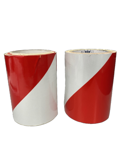 Markerings sticker rood/wit  op rol 9mx14cm - set 2 (links/rechts)