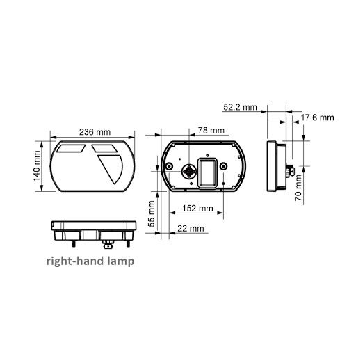 Achterlicht LED 236x140mm (L) 12V 6pin Lucidity  + smart resitor 