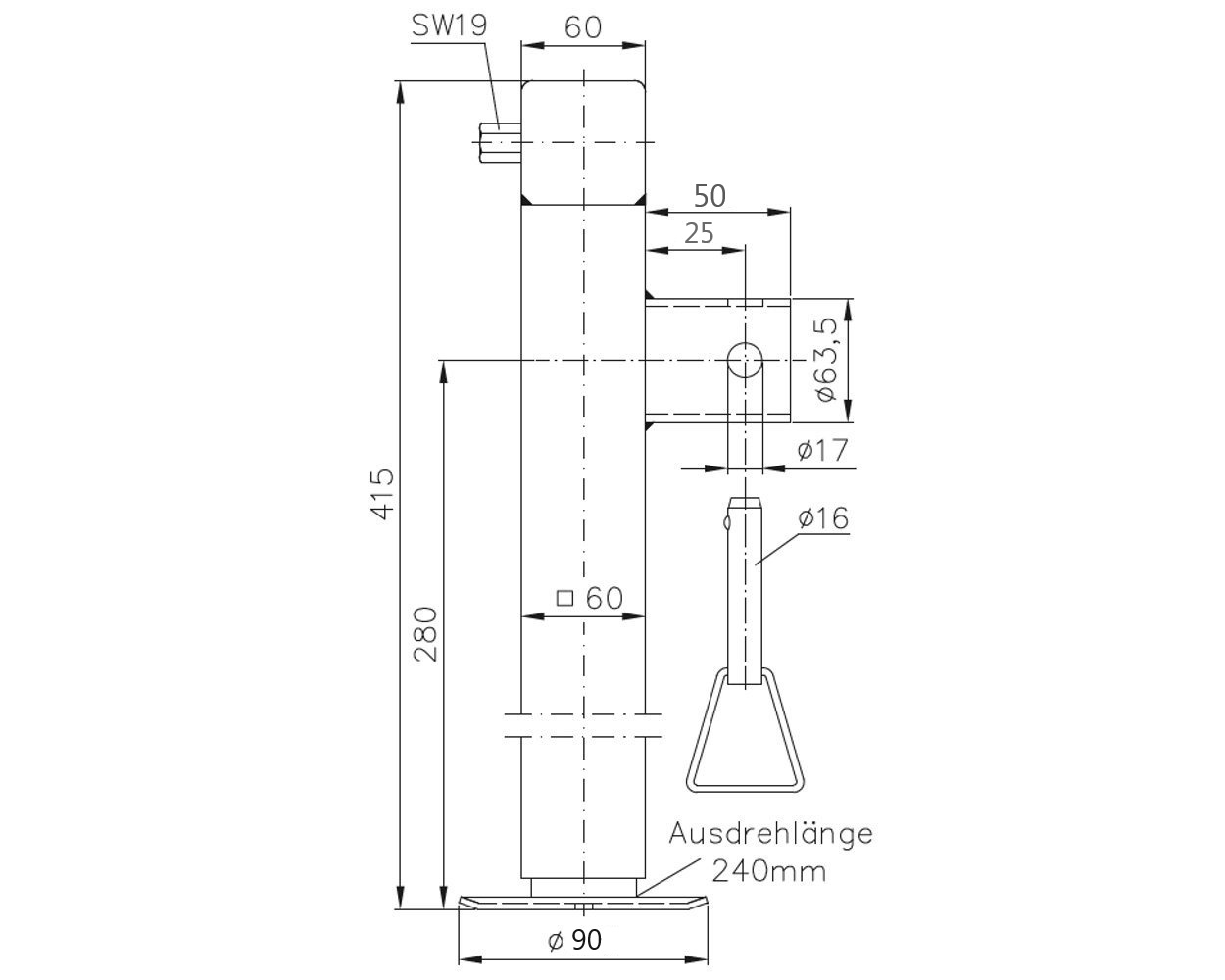 Steunpoot VK 60 x 415 mm. klapbaar 1350kg.   