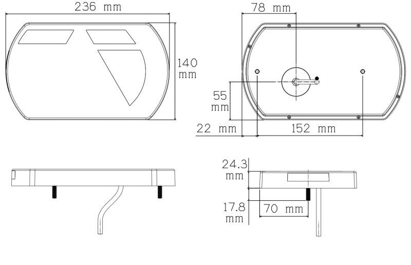 Rearlamp LED 236x140mm (L)1 2V 6pin Lucidity