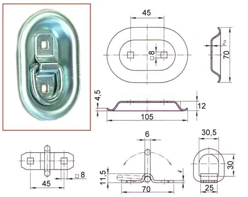 Zurrmulde zweifach Oval 103x70x20mm.