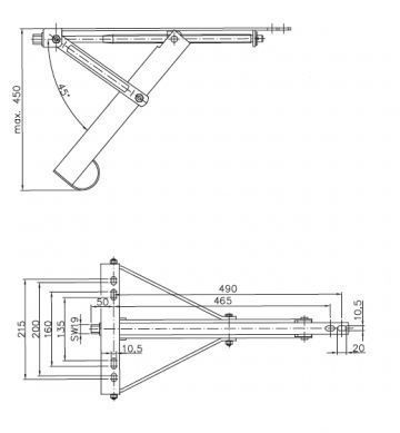 Uitdraaisteun caravan ,  lxb  580x280mm.